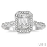3/8 Ctw Emerald Shape Round Cut and Baguette Diamond Fusion Engagement Ring in 14K White Gold
